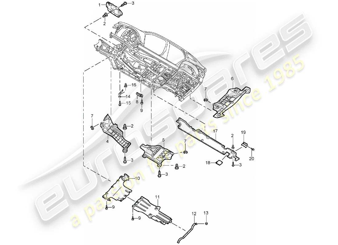 porsche cayenne (2006) underbody lining part diagram