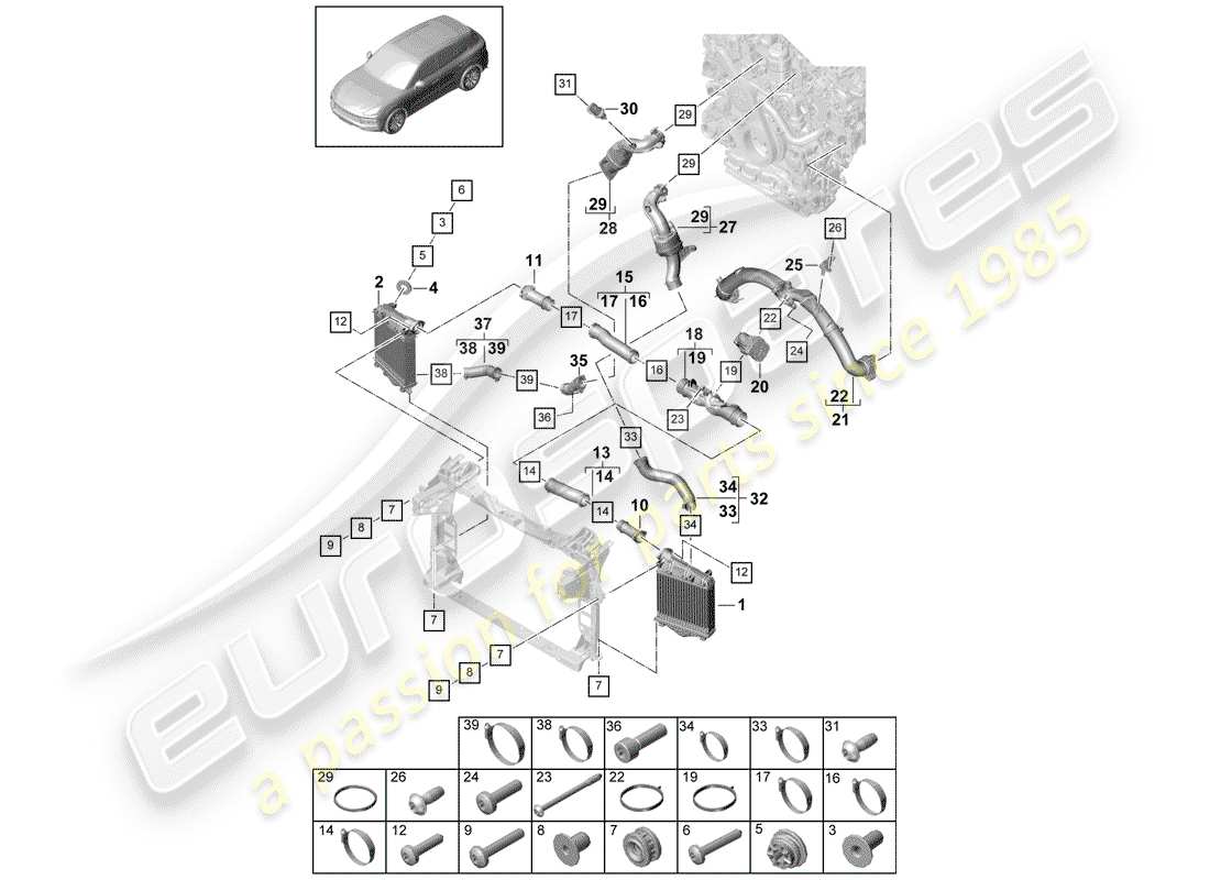 porsche cayenne e3 (2020) charge air cooler part diagram