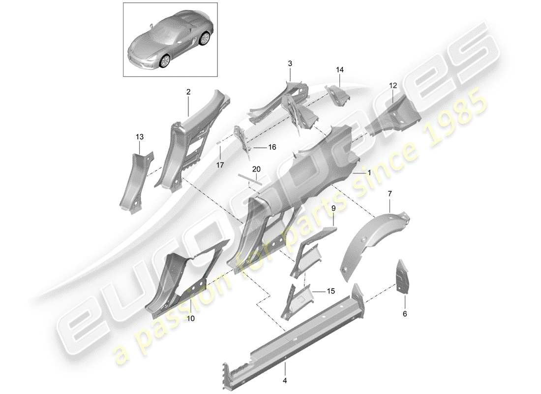 porsche boxster spyder (2016) side panel part diagram