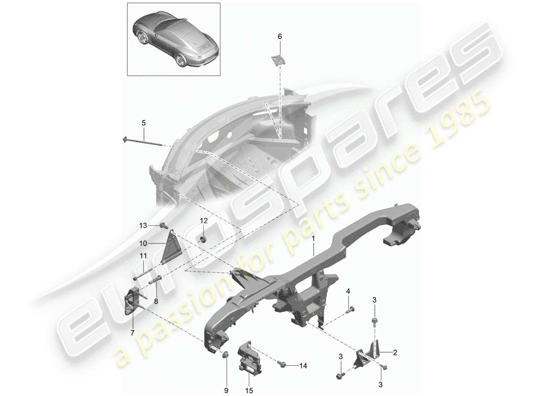 porsche 991 (2012) retaining frame part diagram