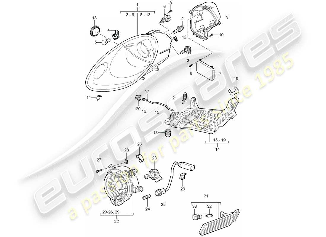 porsche cayman 987 (2007) headlamp part diagram