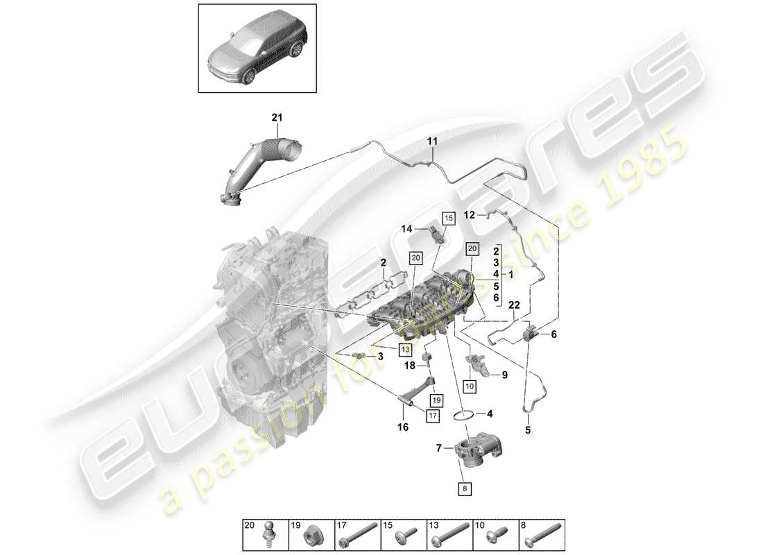 porsche cayenne e3 (2018) intake air distributor part diagram