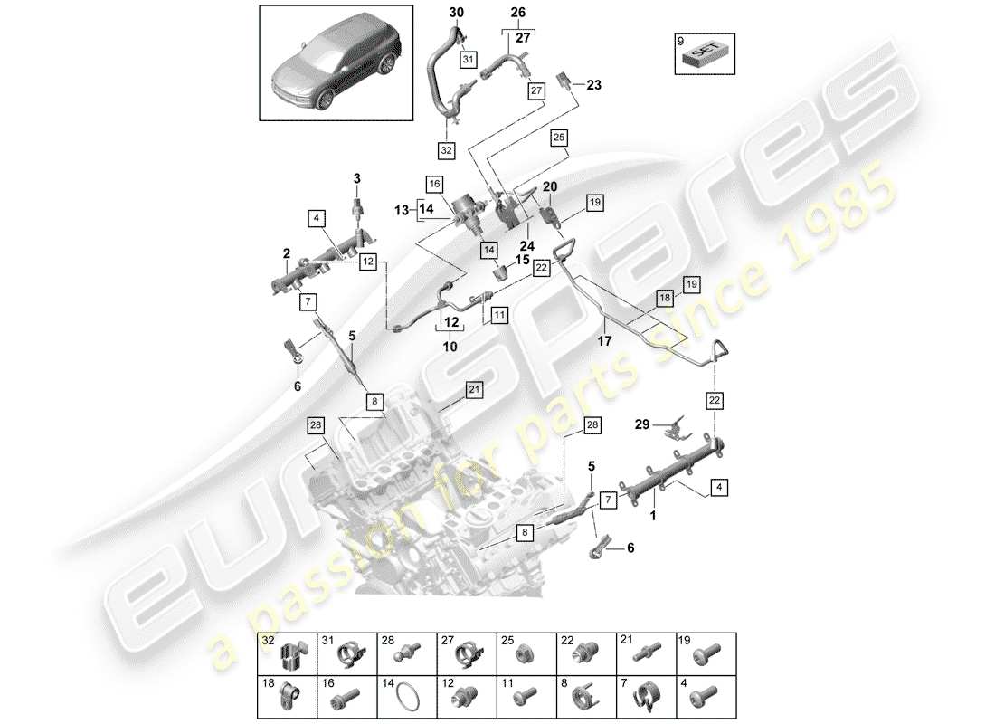 porsche cayenne e3 (2018) fuel collection pipe part diagram