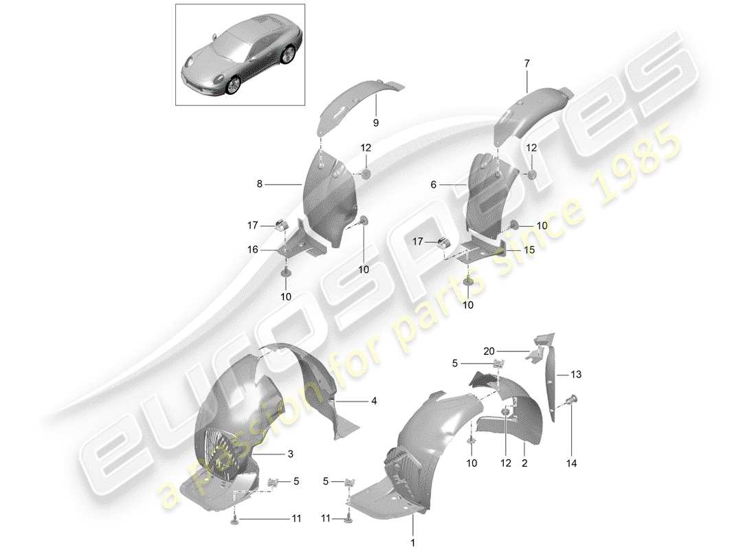 porsche 991 (2014) wheelhouse protector part diagram