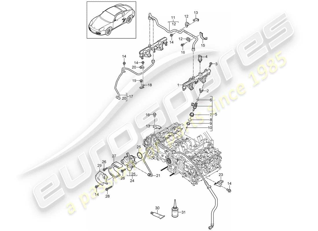 porsche cayman 987 (2009) fuel collection pipe part diagram