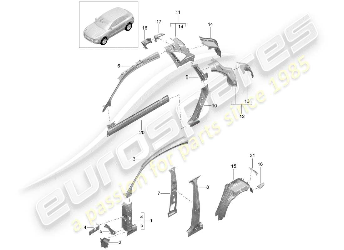 porsche macan (2018) side panel part diagram