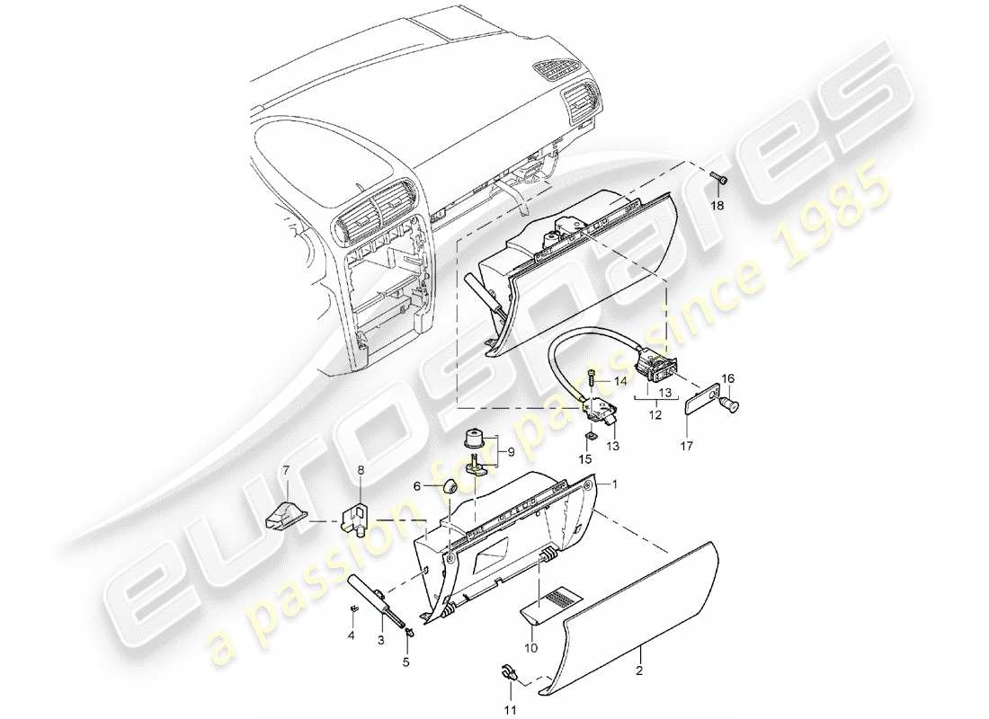 porsche cayenne (2006) glove box part diagram