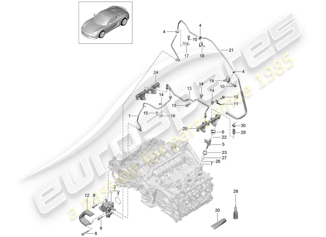 porsche boxster spyder (2016) fuel collection pipe part diagram