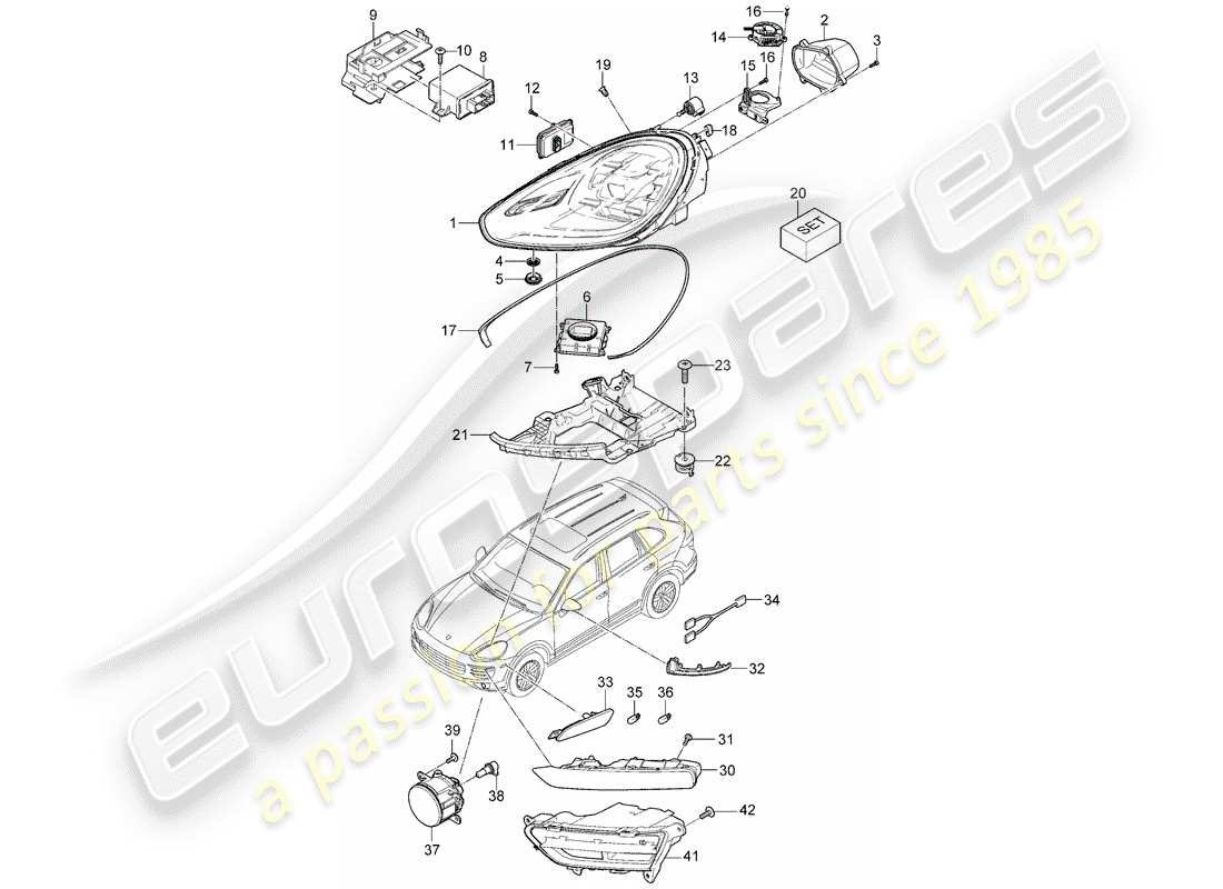 porsche cayenne e2 (2016) headlamp part diagram