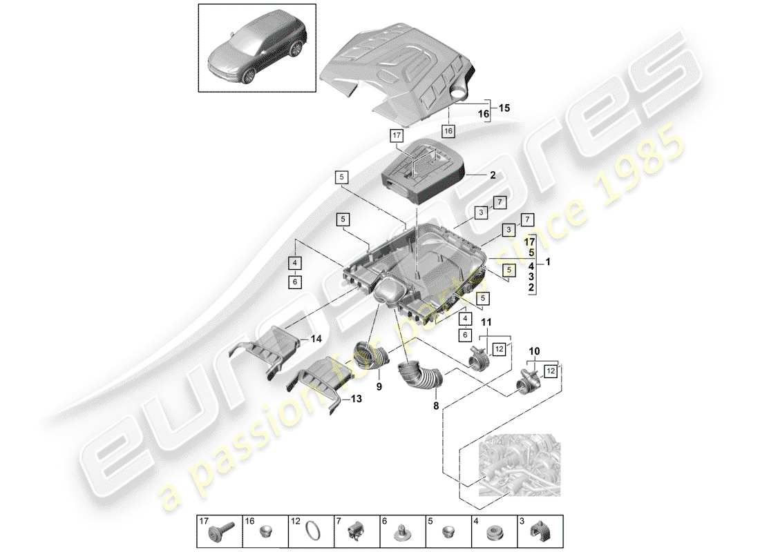 porsche cayenne e3 (2019) air cleaner with connecting part diagram