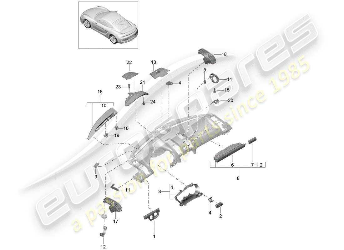 porsche cayman gt4 (2016) accessories part diagram