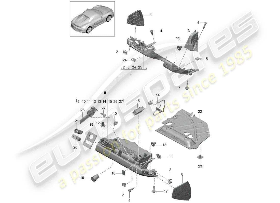 porsche boxster spyder (2016) glove box part diagram