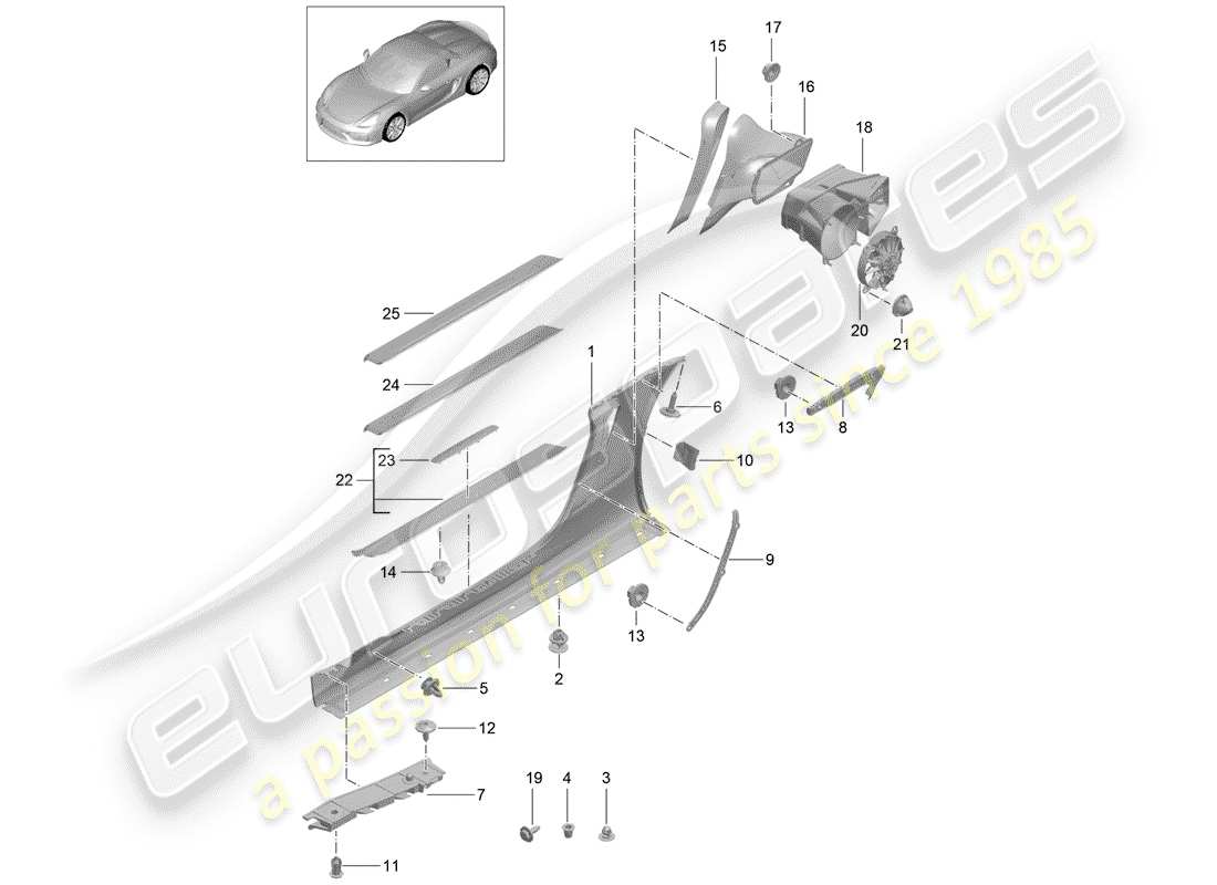 porsche boxster spyder (2016) side member trim part diagram