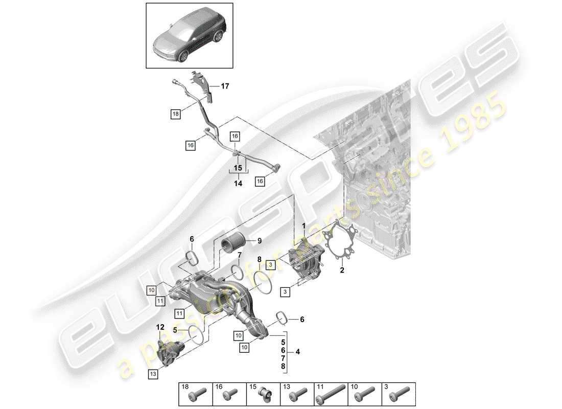 porsche cayenne e3 (2020) water pump part diagram