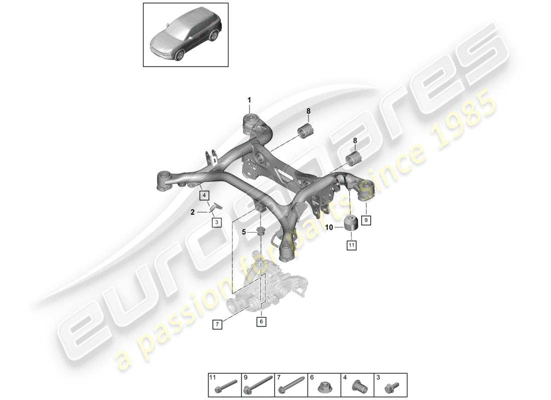 porsche cayenne e3 (2020) sub frame part diagram