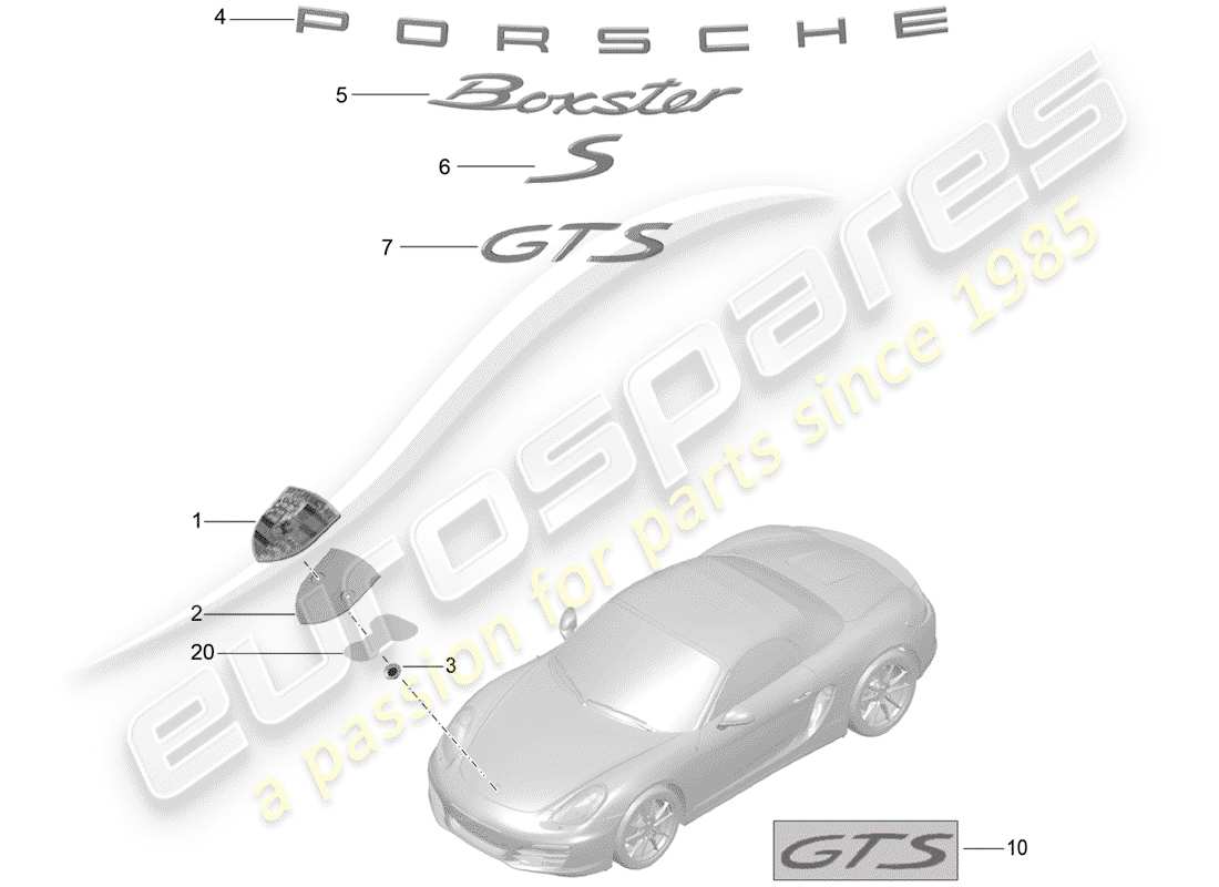 porsche boxster 981 (2016) nameplates part diagram