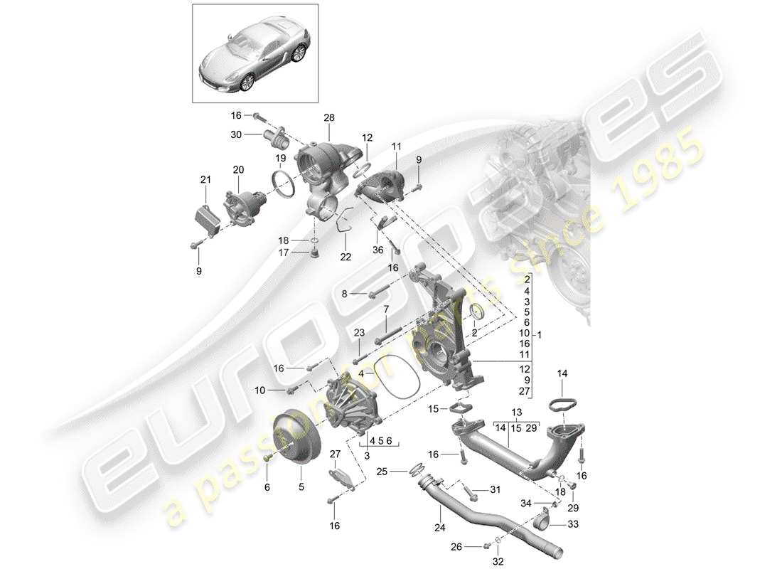 porsche boxster 981 (2016) water pump part diagram