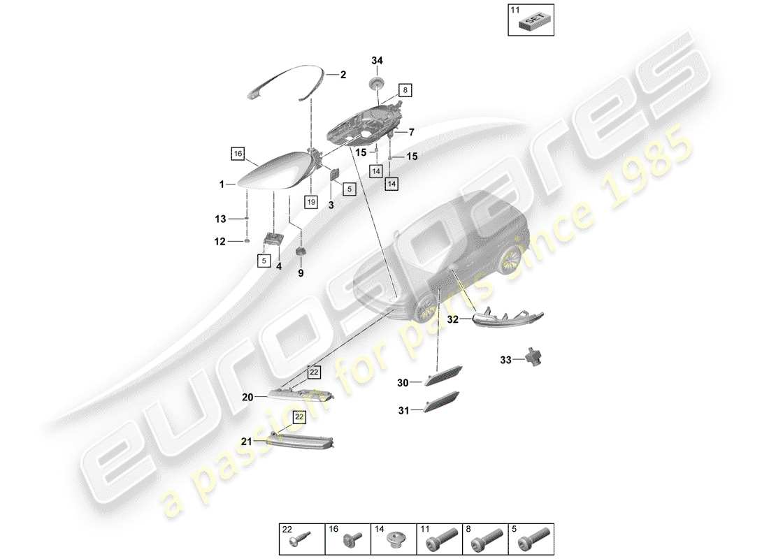 porsche cayenne e3 (2019) led headlight part diagram