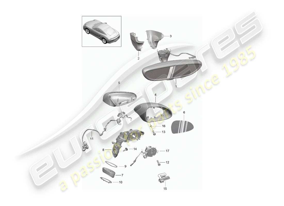 porsche cayman 981 (2014) rear view mirror inner part diagram