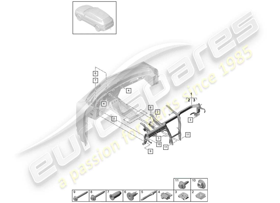 porsche cayenne e3 (2020) retaining frame part diagram