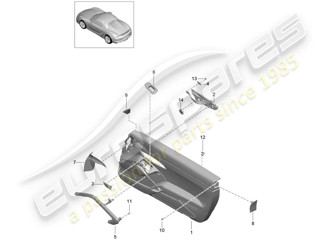 porsche boxster spyder (2016) door panel part diagram