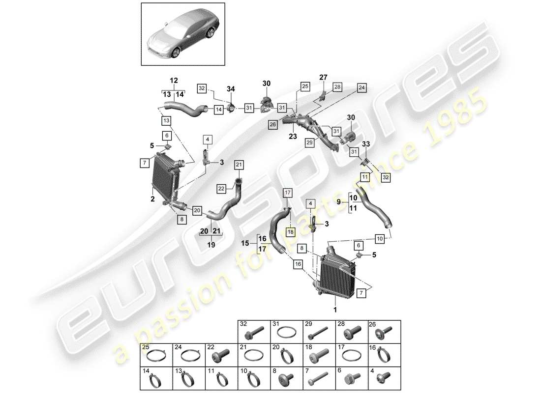 porsche panamera 971 (2020) charge air cooler part diagram