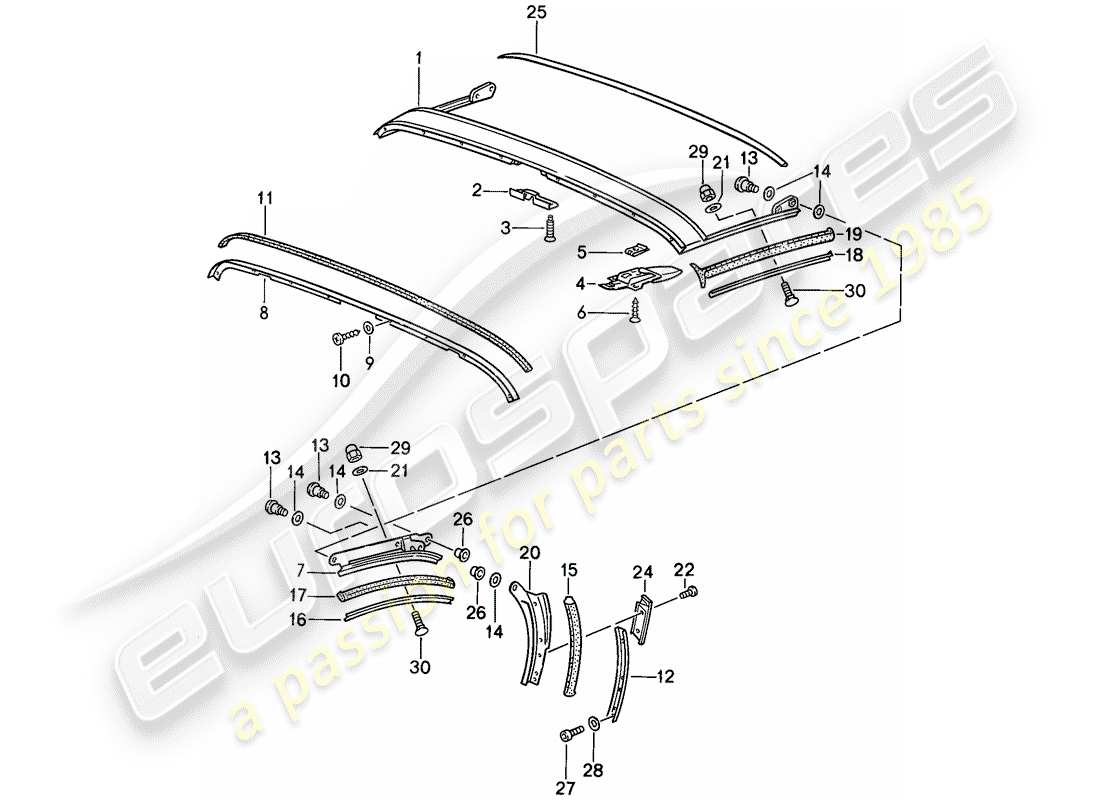 porsche 911 (1988) emergency folding top - seal strip - roof frame - d - mj 1989>> - mj 1989 part diagram