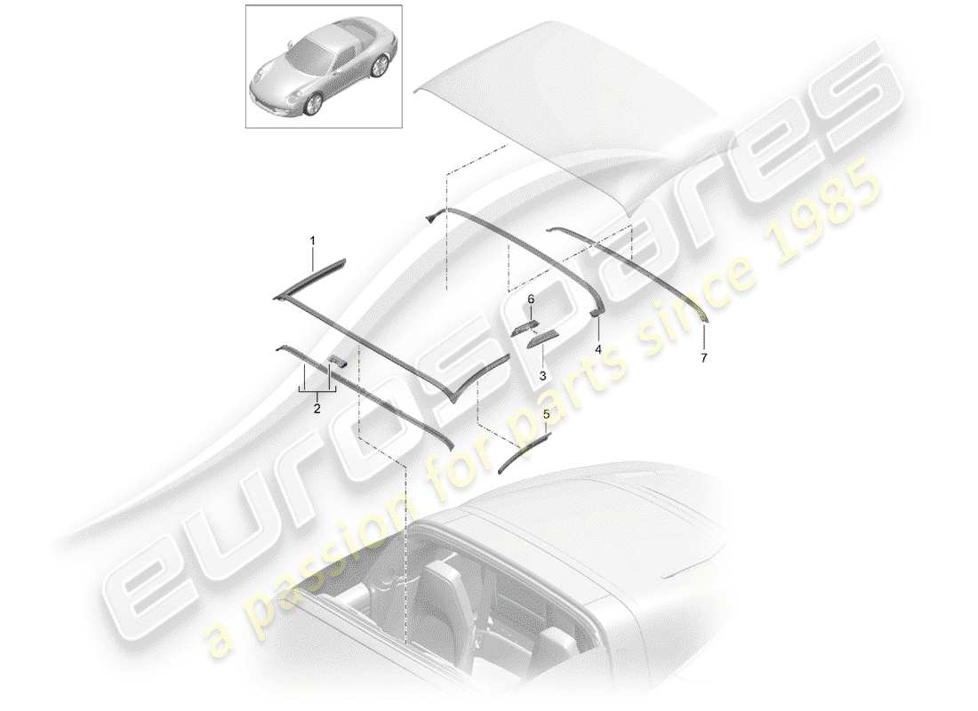 porsche 991 gen. 2 (2017) convertible top part diagram