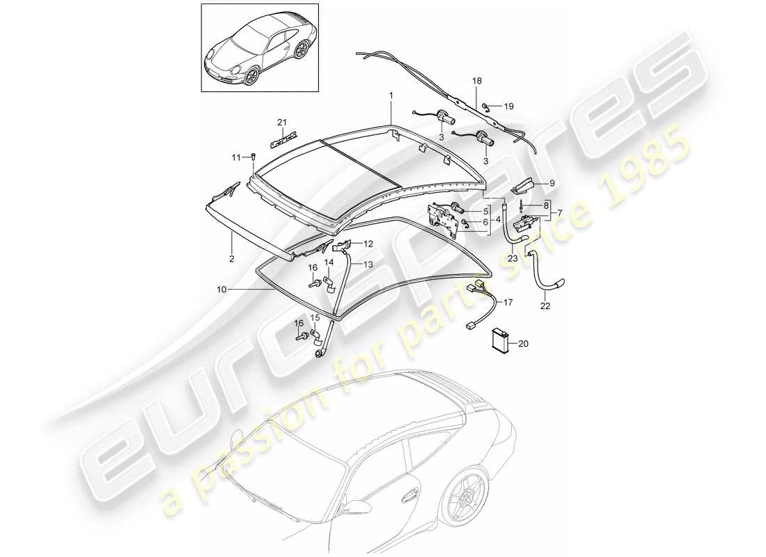 porsche 997 (2007) glass roof part diagram