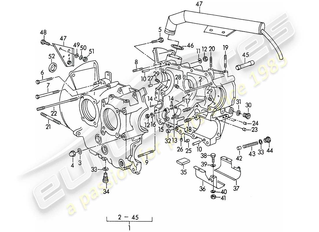 porsche 356/356a (1956) crankcase - m 90 501 >> 91 000 part diagram