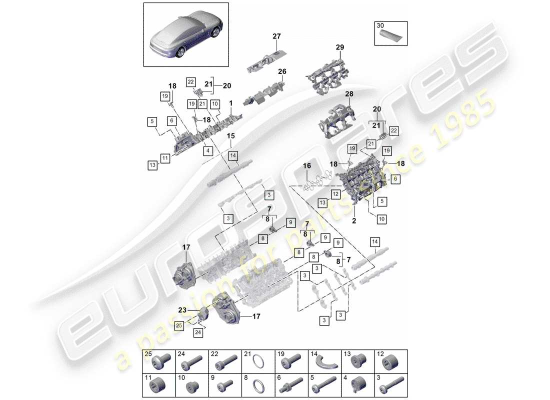 porsche panamera 971 (2017) cylinder head cover part diagram