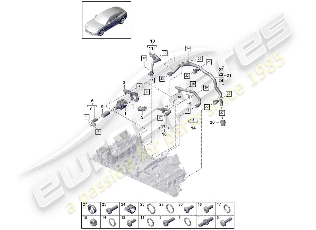 porsche panamera 971 (2017) water cooling part diagram