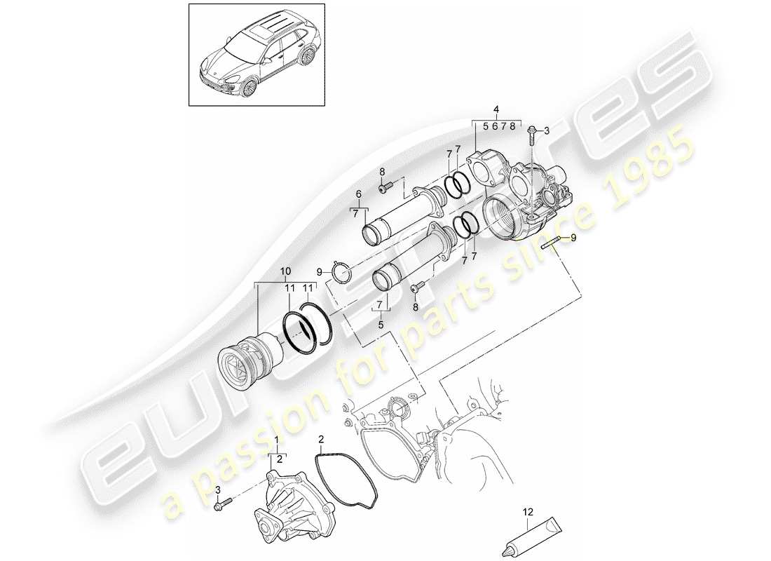 porsche cayenne e2 (2014) water pump part diagram