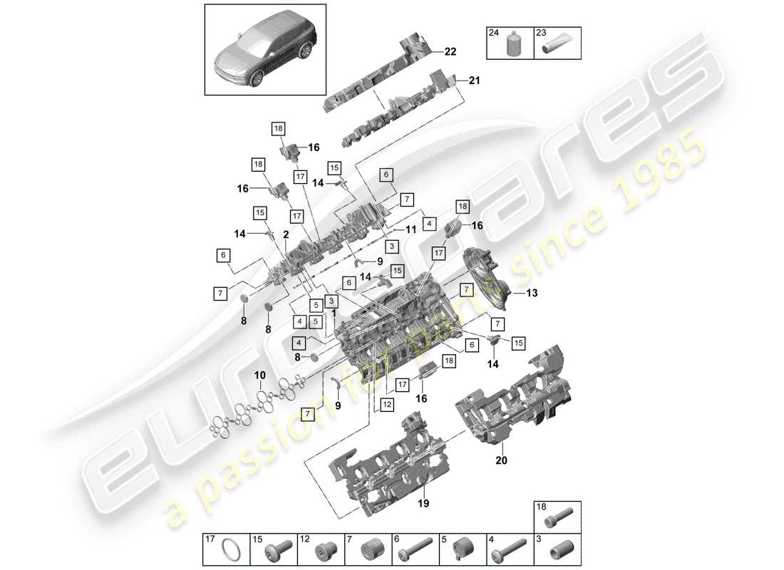 porsche cayenne e3 (2020) cylinder head cover part diagram