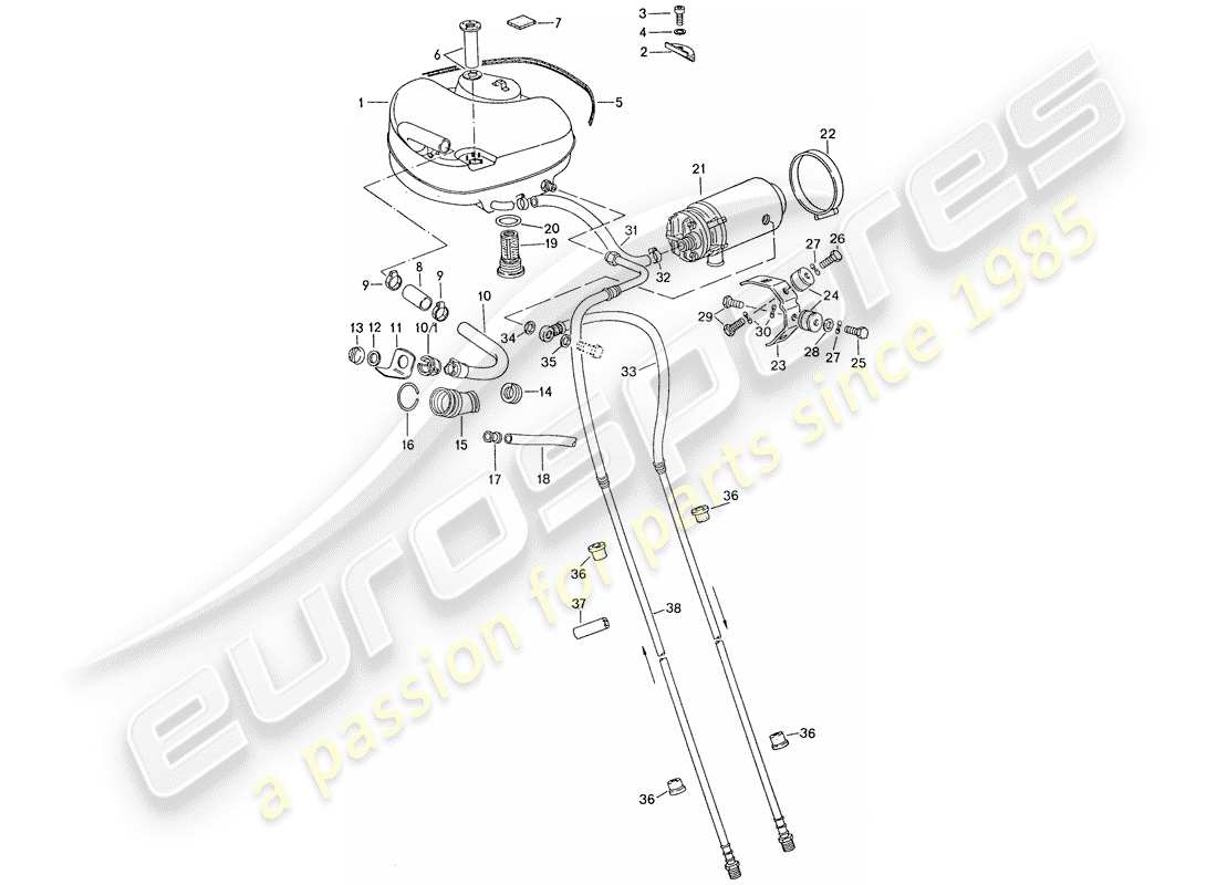 porsche 911 (1976) fuel system - for vehicles with - aluminium auxil. support part diagram