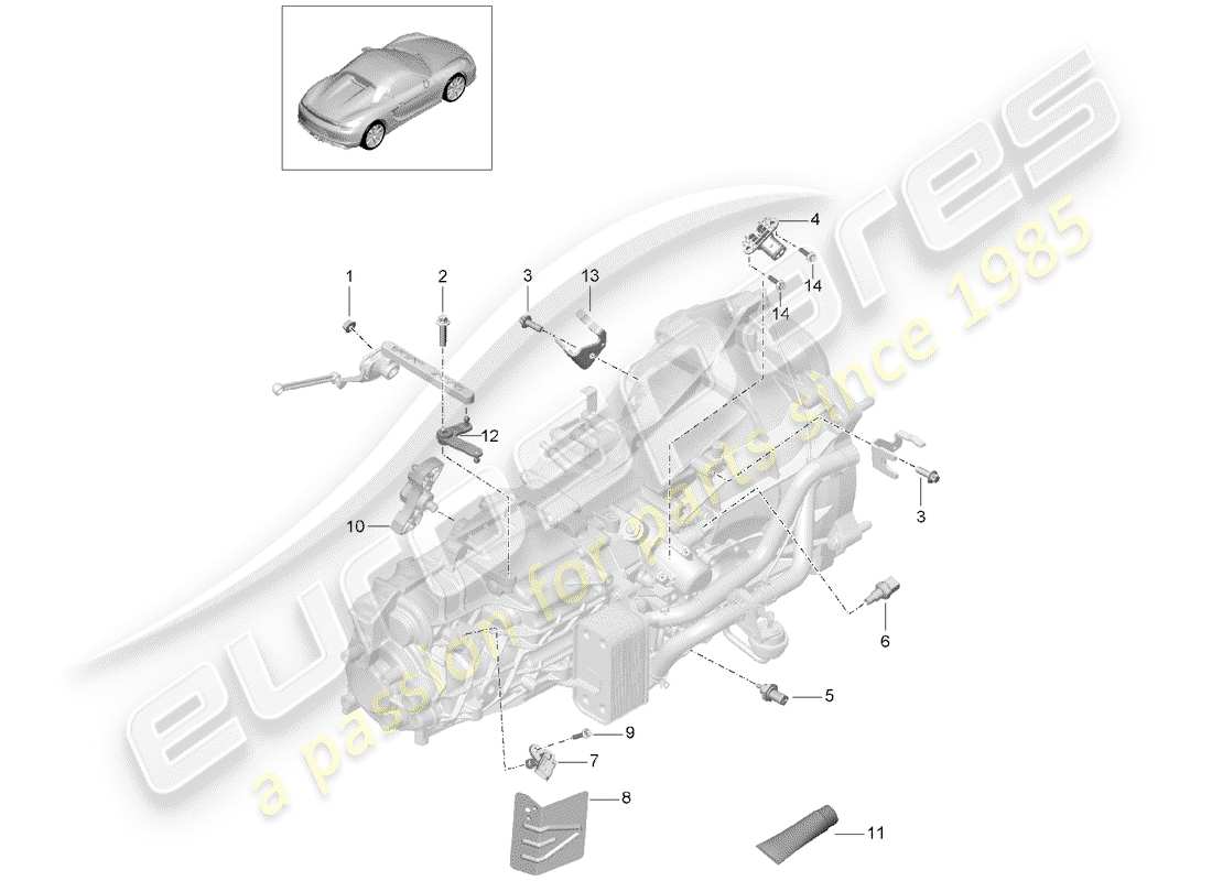 porsche boxster spyder (2016) manual gearbox part diagram