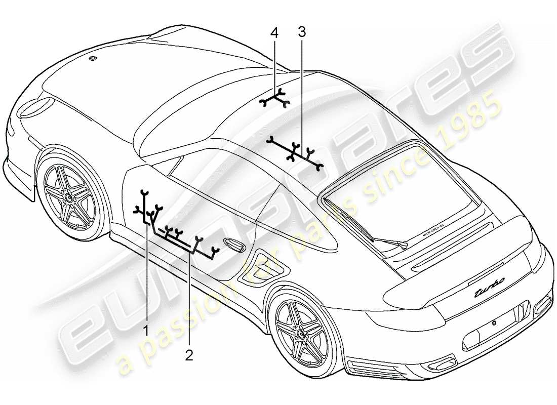 porsche 911 t/gt2rs (2013) wiring harnesses part diagram