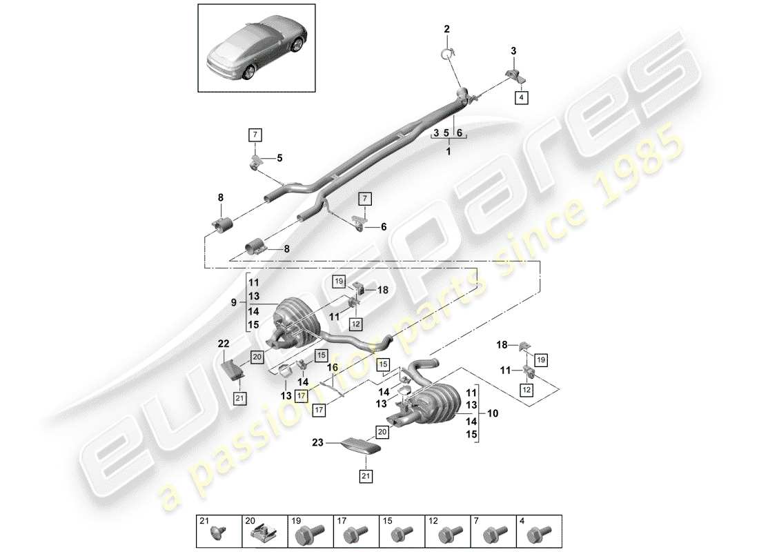 porsche panamera 971 (2018) exhaust system part diagram