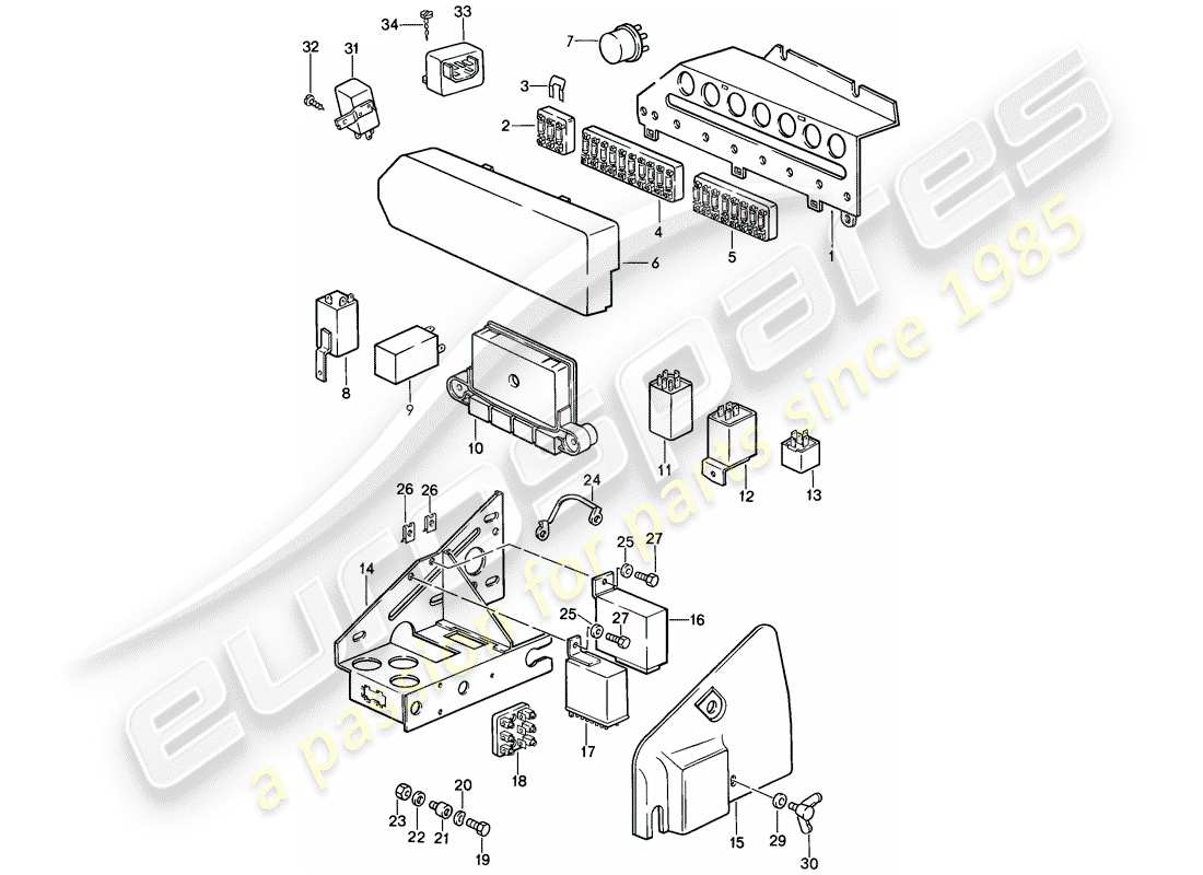 porsche 911 (1986) electronic control module - relay - fuse box part diagram