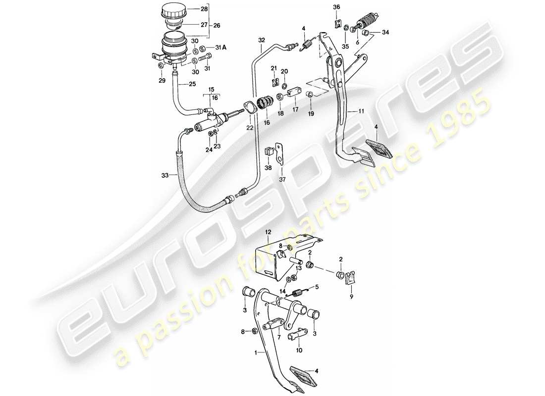 porsche 944 (1982) pedals part diagram