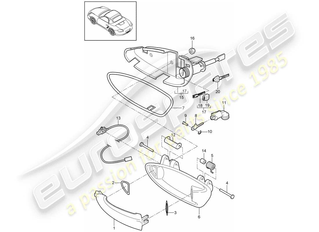 porsche boxster 987 (2009) door handle part diagram