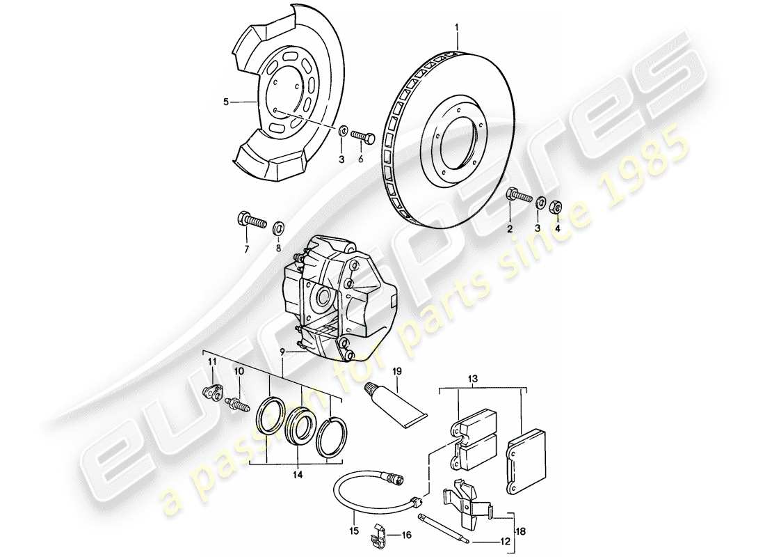 porsche 911 (1987) brake - front axle part diagram