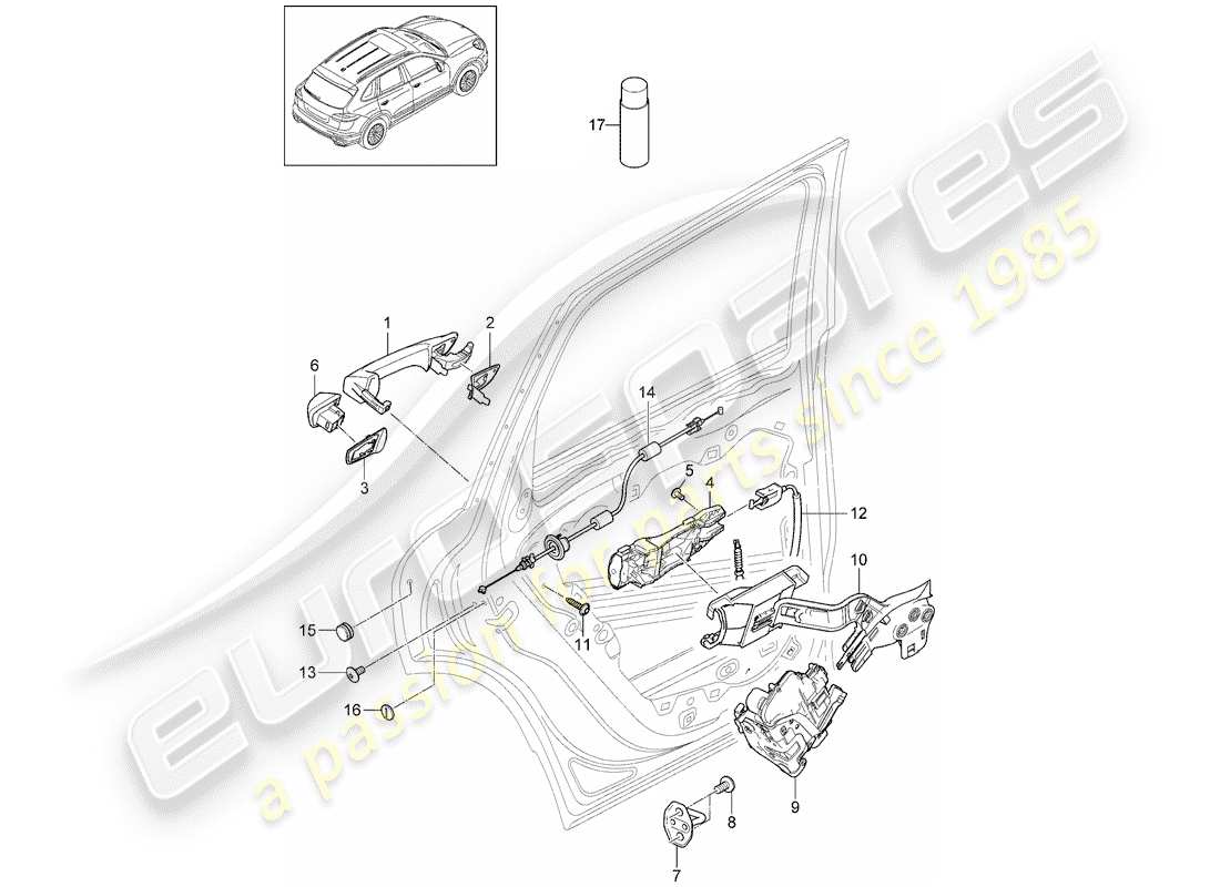 porsche cayenne e2 (2017) door handle part diagram