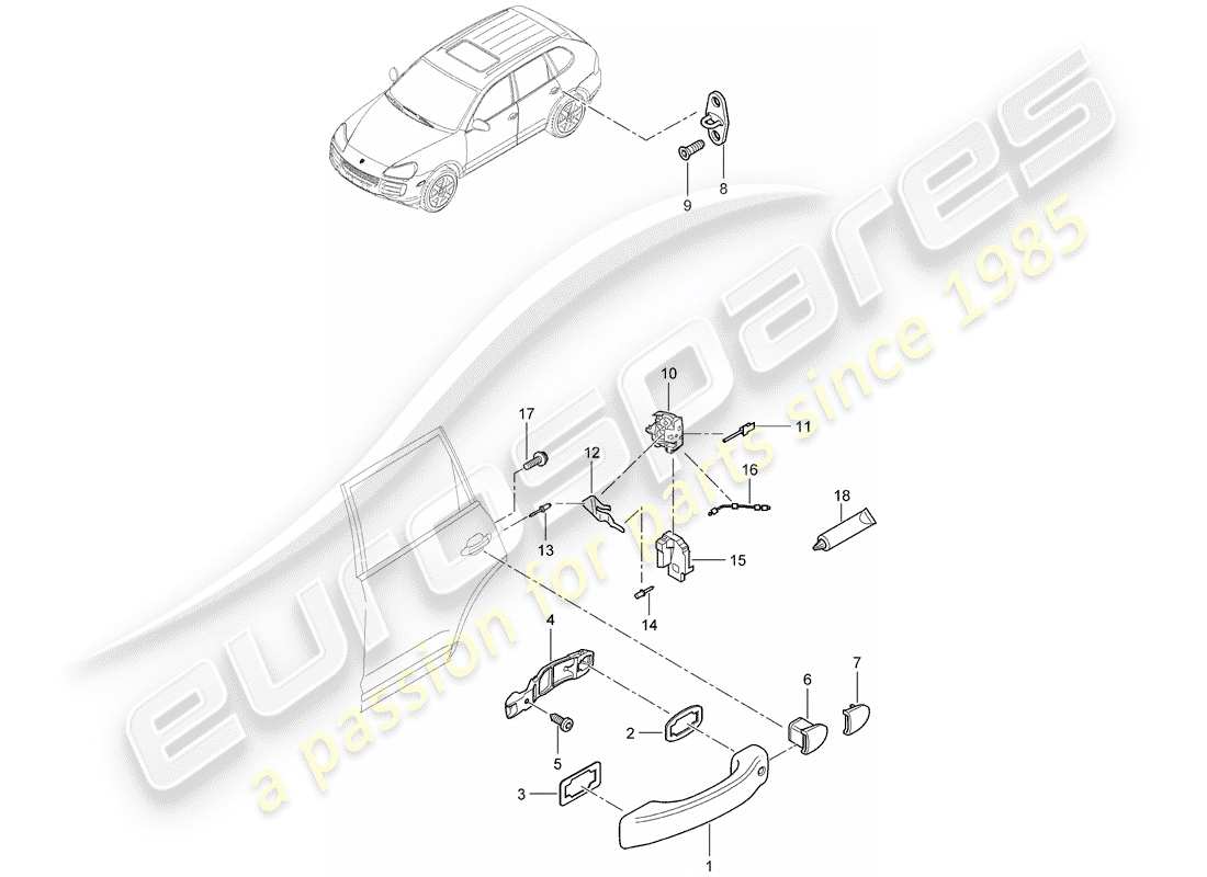 porsche cayenne (2008) door handle part diagram