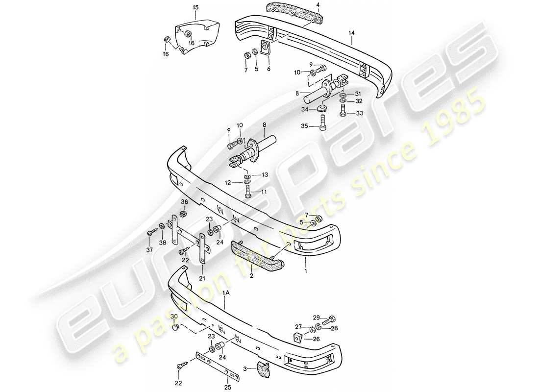 porsche 944 (1990) bumper - with: - buffer part diagram