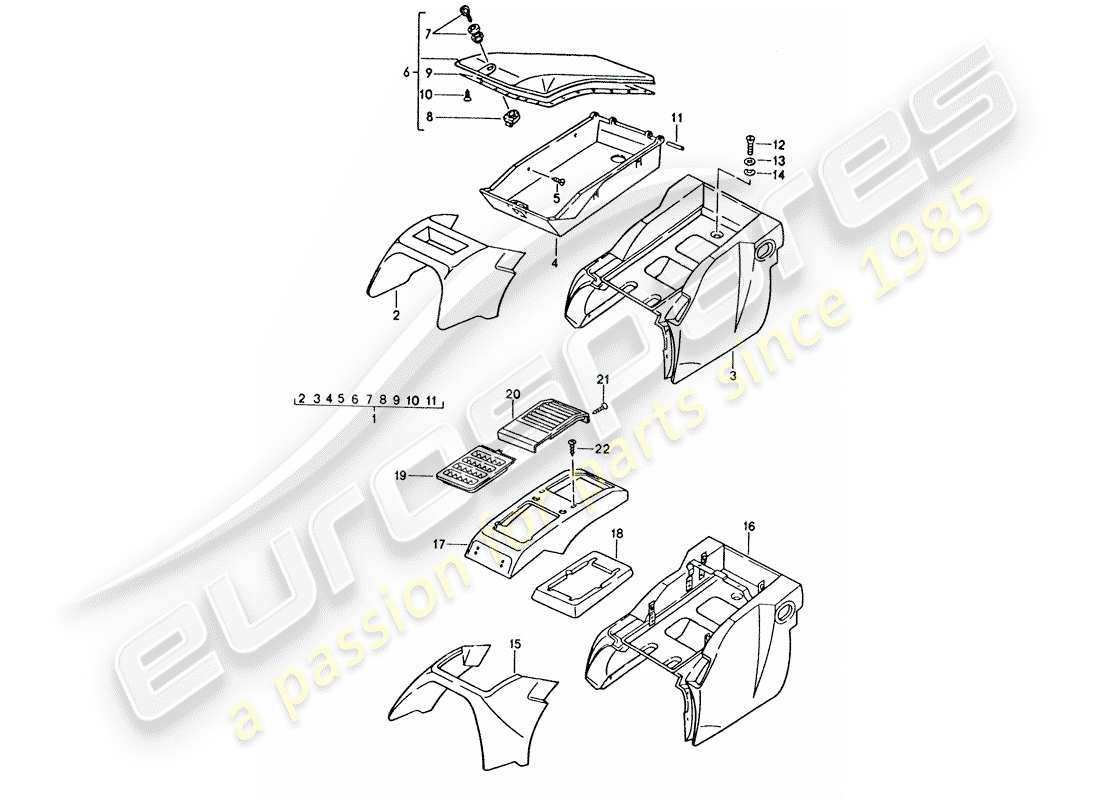 porsche 928 (1995) stowage box part diagram