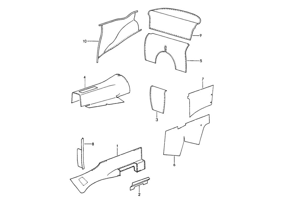 porsche 964 (1994) interior equipment - adhesive carpet part diagram