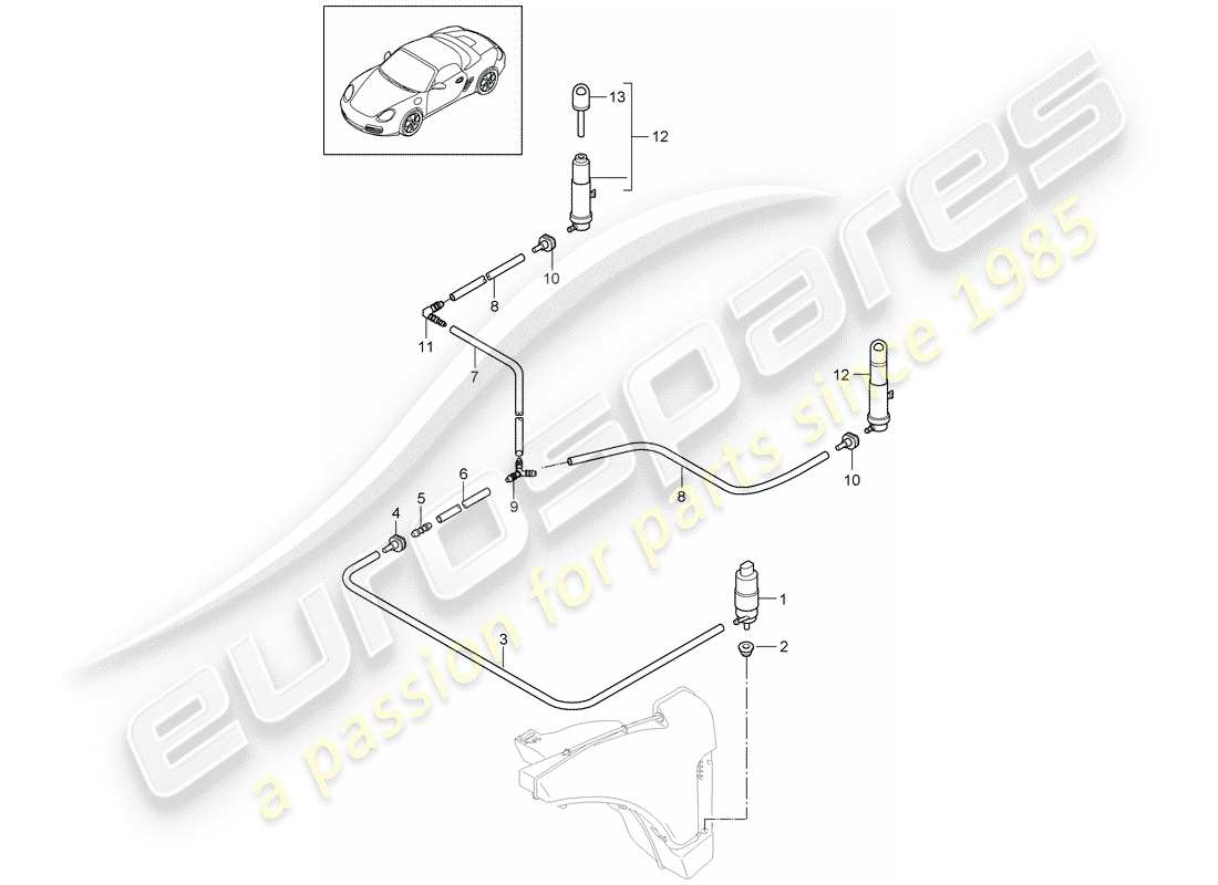 porsche boxster 987 (2009) headlight washer system part diagram