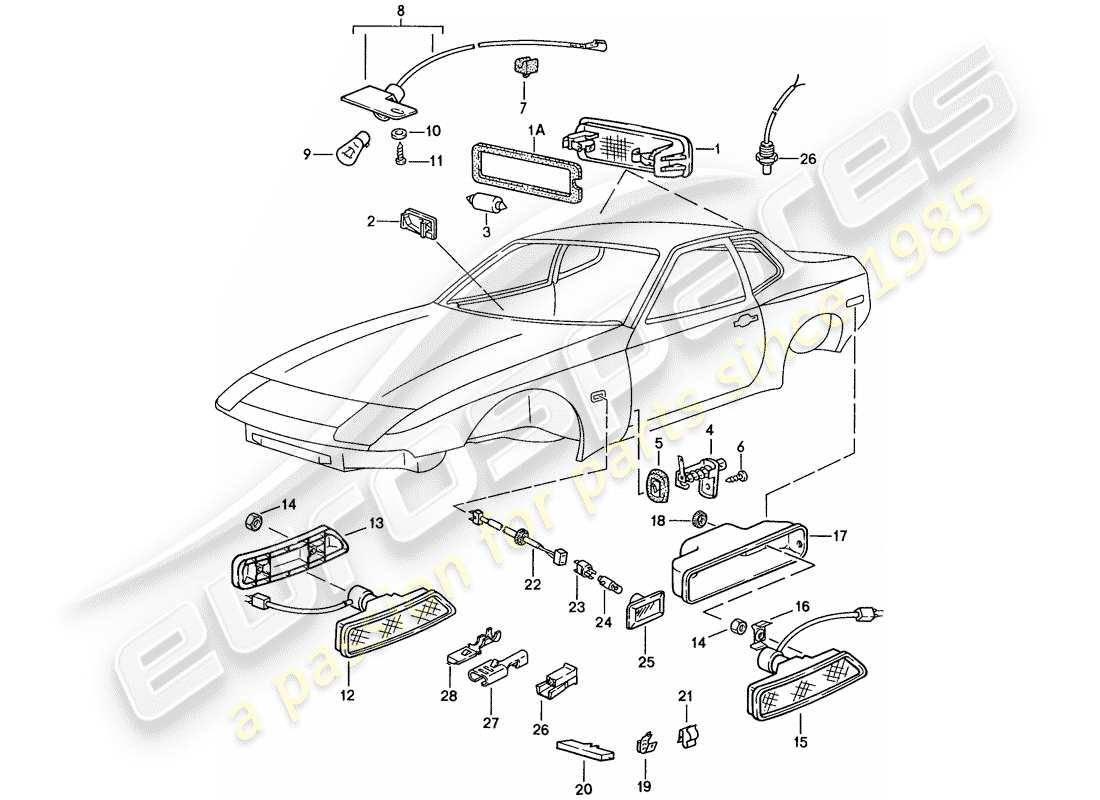 porsche 944 (1989) interior light - turn signal repeater part diagram