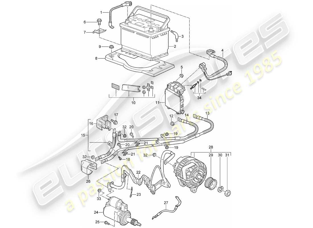 porsche 997 t/gt2 (2009) battery part diagram